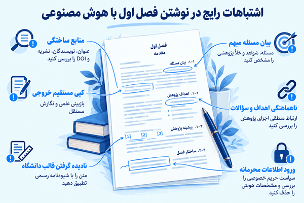اینفوگرافیک اشتباهات رایج در نوشتن فصل اول با هوش مصنوعی
